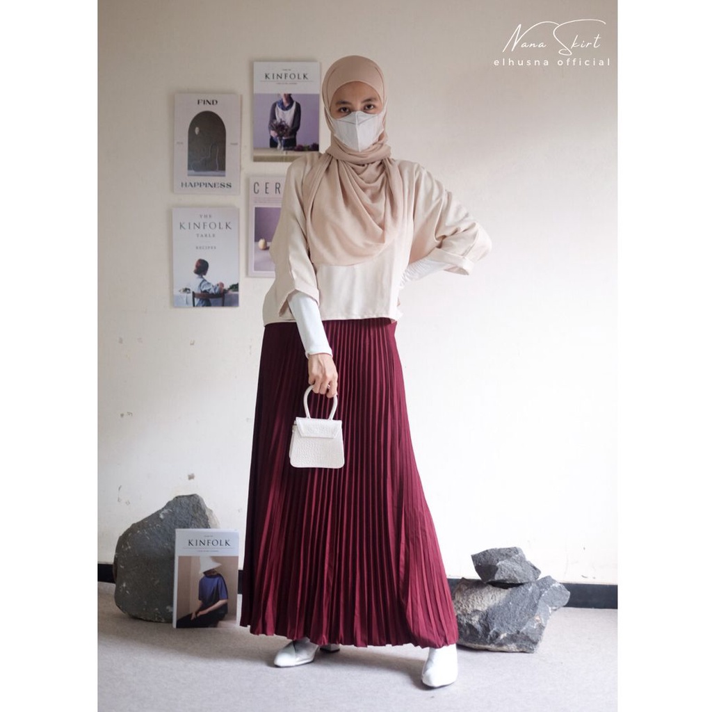 [𝐄𝐥𝐡𝐮𝐬𝐧𝐚] Nana Skirt / Rok plisket / rok polos panjang / rok scuba / bawahan wanita / rok A