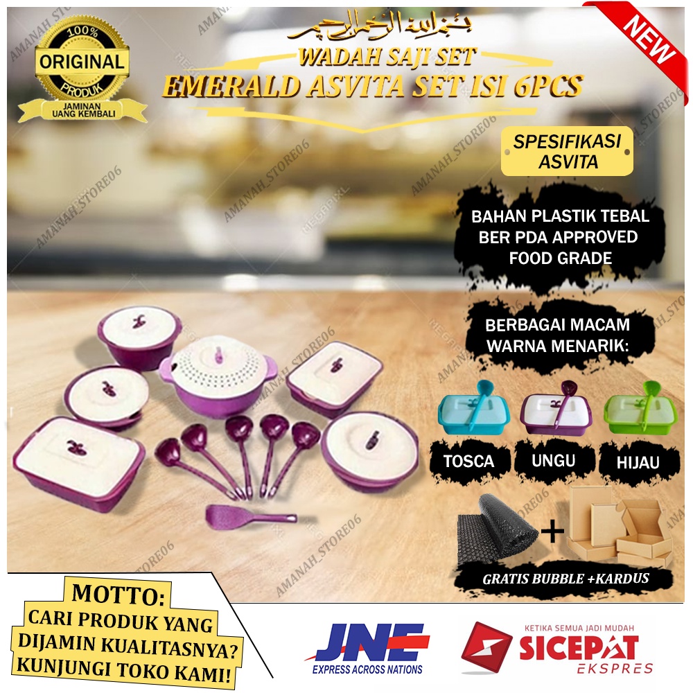 ASVITA EMERALD SET 6PCS FAMIY (GRATIS KARDUS+BUBBLE) TEMPAT MAKAN SET WADAH PRASMANAN SET PRASMANAN 
