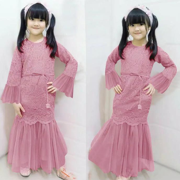 ( BISA COD ) Gamis Anak Perempuan Model Gamis Brokat Anak Larky - Lavender, 3 - 4 Tahun TERLENGKAP