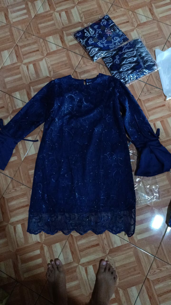 Set Couple Batik Muthia Navy (kemeja, Rok Span, Kebaya Muthia Navy Include Selendang)