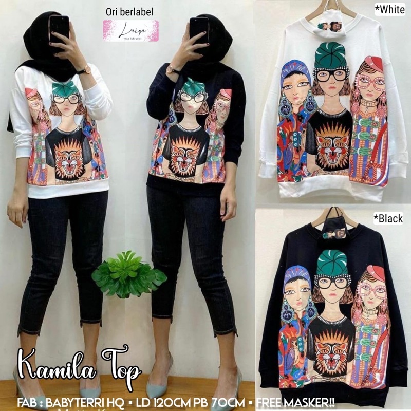 Blouse wanita premium import jumbo halus terbaru. Girly blouse masilca. Vespa Disney watergun blouse-Kamila black