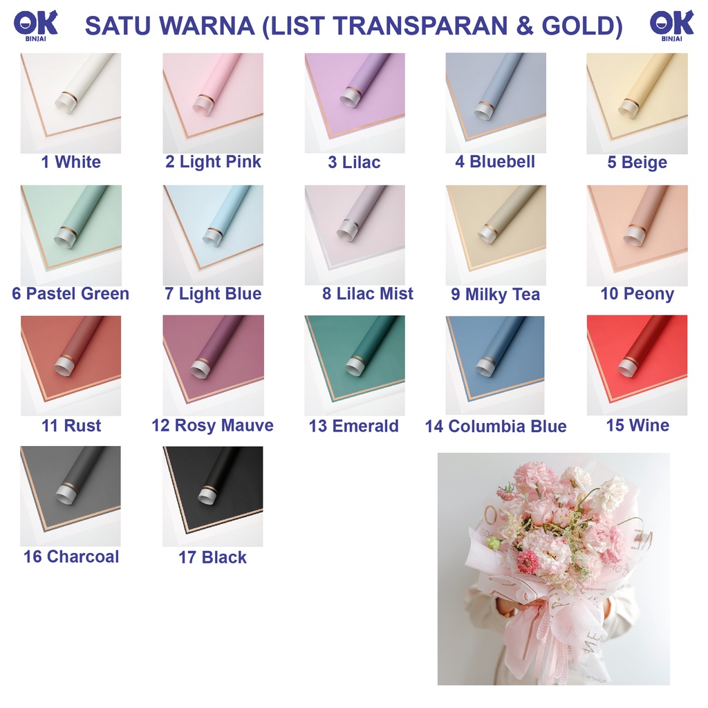 

OKB Kertas Buket Cellophane List Frame Les Transparan Gold Emas Bungkus Bunga Flower Wrap Wrapping Paper