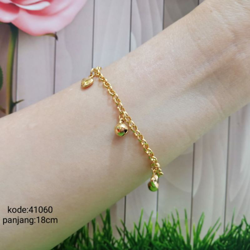 GELANG TANGAN LOVE KERINCINGAN PANJANG 18CM LAPIS EMAS 24K //41060