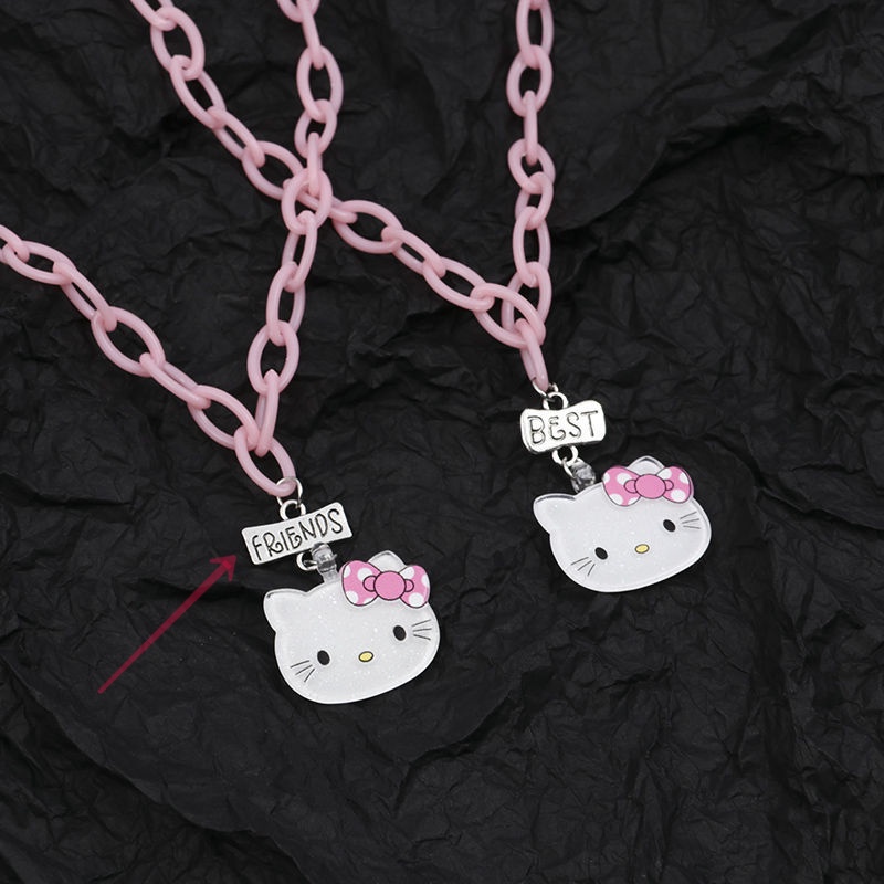 Kawaii Hello Kitty Liontin Kalung Untuk Wanita Gadis BFF Choker Necklace Fashion Rantai Pink Anak Perhiasan