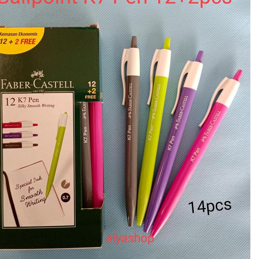

Serbuuu Faber Castell Ballpoint K7 Pen 0.7 Tinta Hitam 1 Box isi 12+2pcs 0GF``