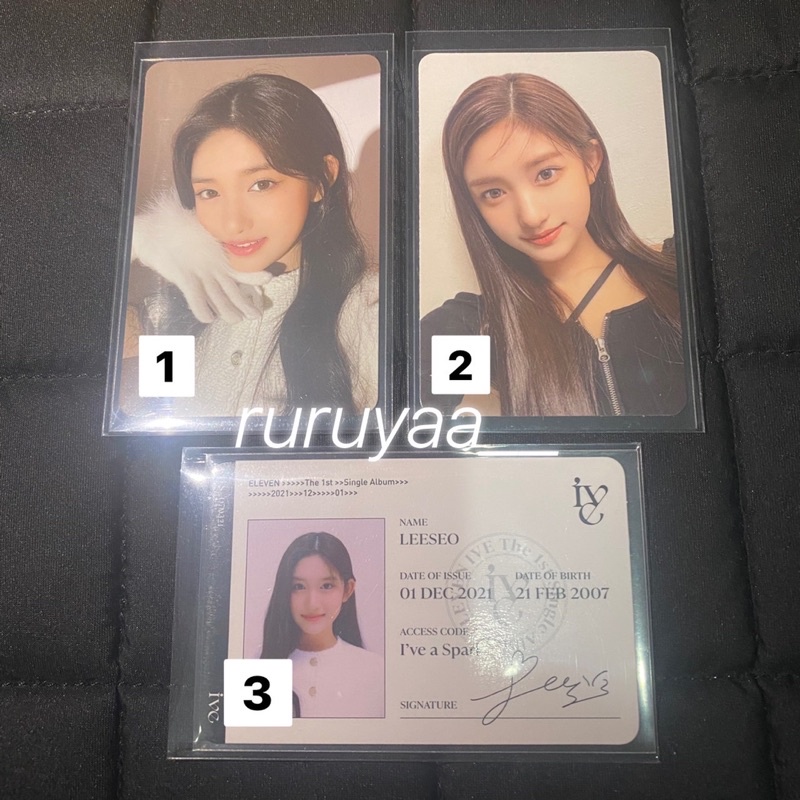 PHOTOCARD LEESEO IVE ELEVEN ALBUM PC OFFICIAL RED VER BLACK ID CARD SELFIE WONYOUNG YUJIN REI GAEUL 
