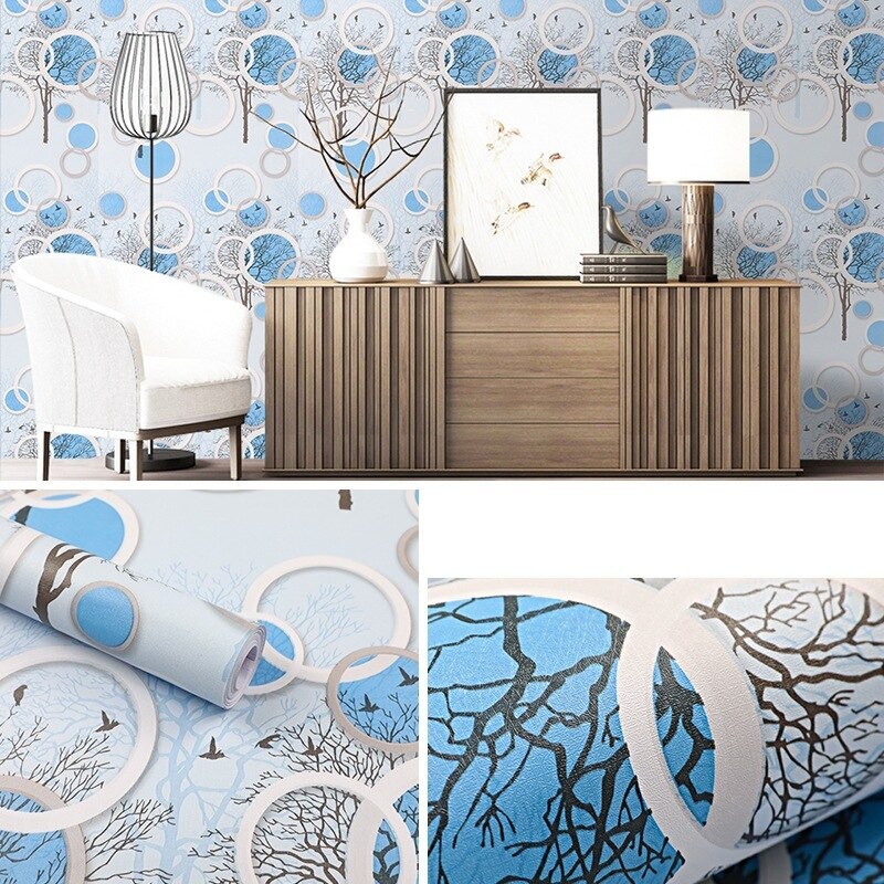 Wallpaper Dinding Motif Polkadot Pohon Biru Ukuran Panjang 10Meter x Lebar 45CM