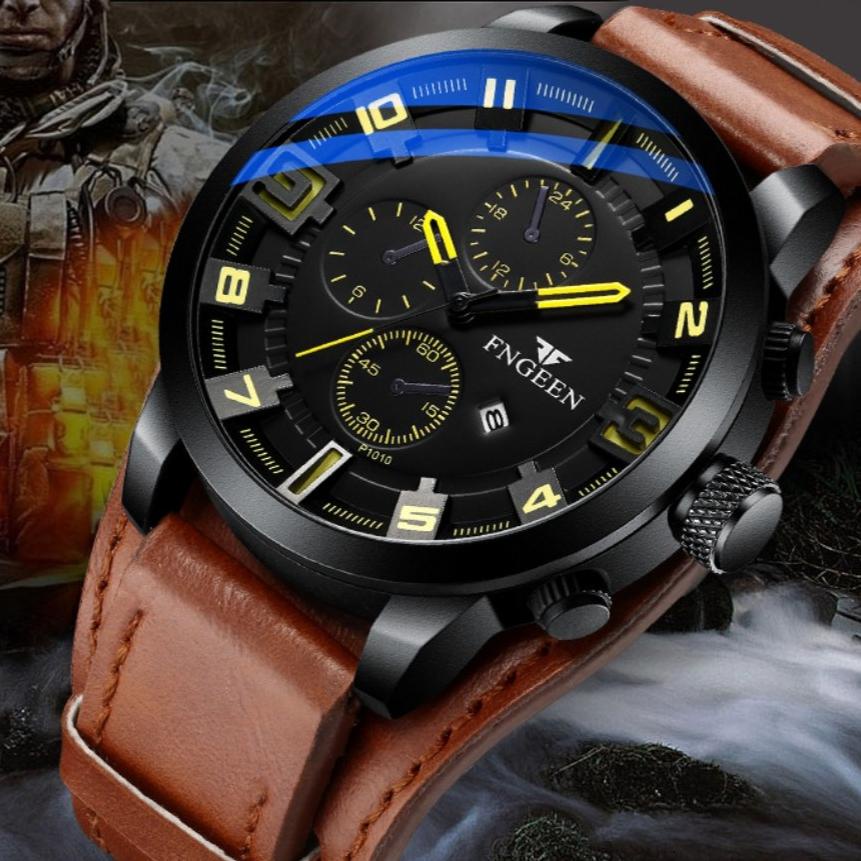 E34Z JAM TANGAN PRIA FNGEEN ORIGINAL JAM007B7 MOINES  IMPORT KULIT COKLAT COWOK BRANDED KOREA PARIS 