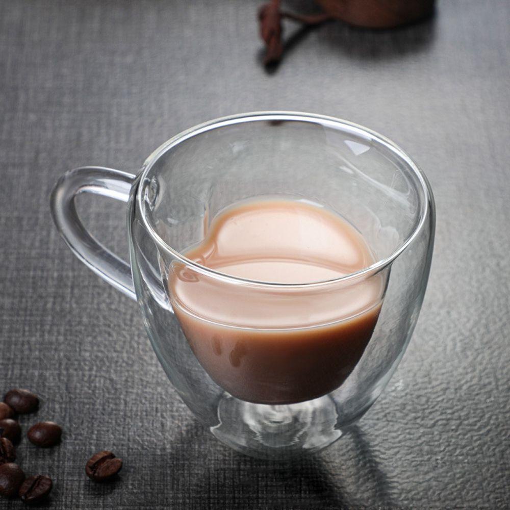 【 ELEGANT 】 Gelas Kaca Insulated Tahan Panas Unik Double Wall Breakfast Untuk Jus Susu Perlengkapan Minum Dapur Dengan Pegangan Untuk Minuman Panas Tea Cup