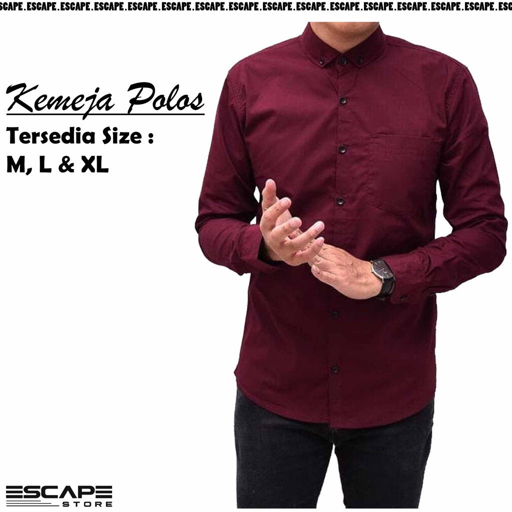 Kemeja Formal Pria Polos Lengan Panjang Bahan Katun - Maroon