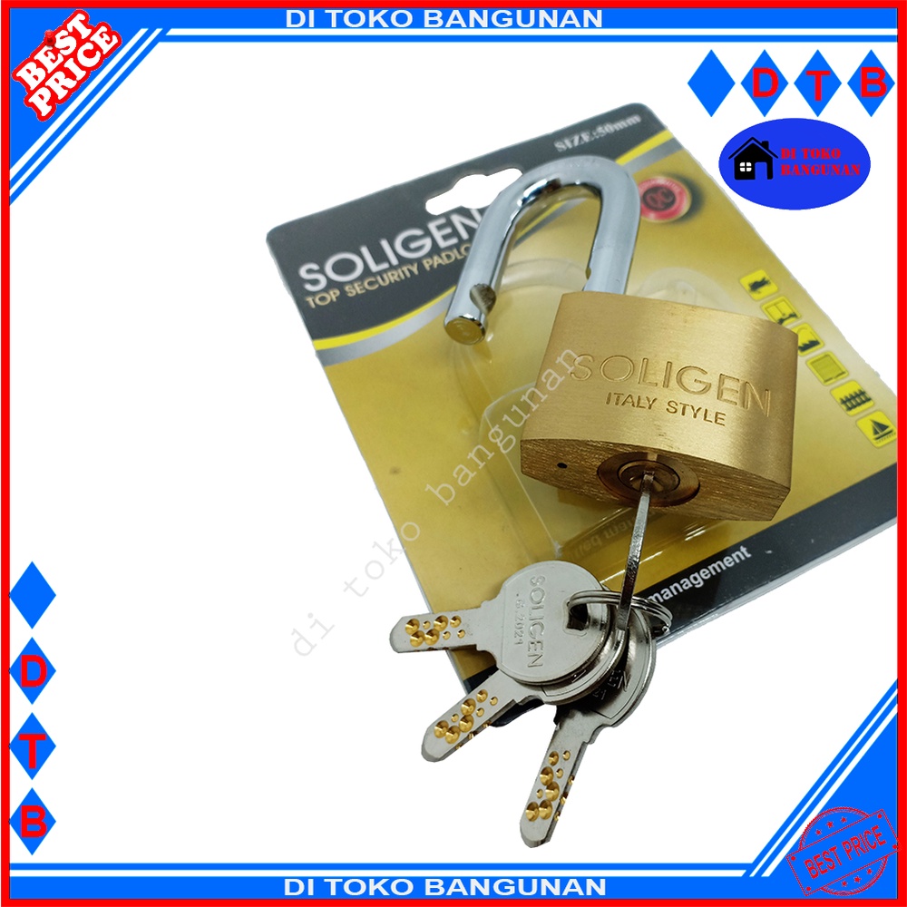 Gembok Kuningan Komputer Key Leher Pendek Soligen Varian 40MM 50MM 60MM Gembok Pintu Gembok Pagar Padlock