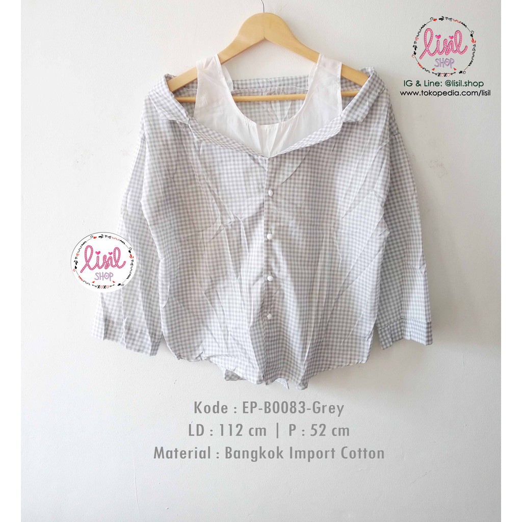 Baju Wanita/Atasan Babol Tartan Abu/Blouse Babol Motif Kotak Katun Import Bangkok
