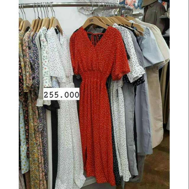 PO KOREA dress polkadot V neck