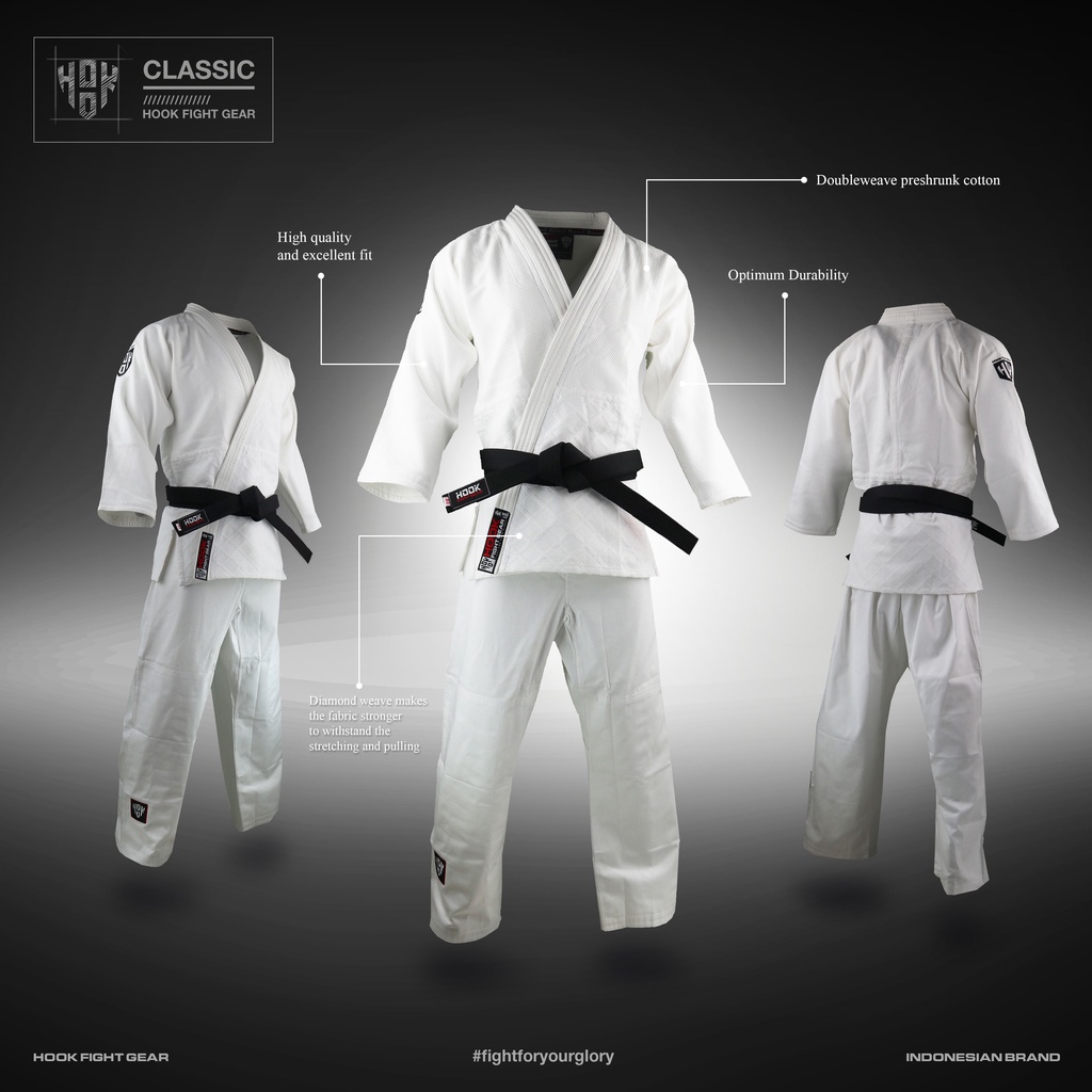 GI JUDO HOOK , BAJU JUDO PUTIH , SERAGAM JUDO , JUDO GI HOOK , GI BELA DIRI JUDO , HOOK CLASSIC TRAI