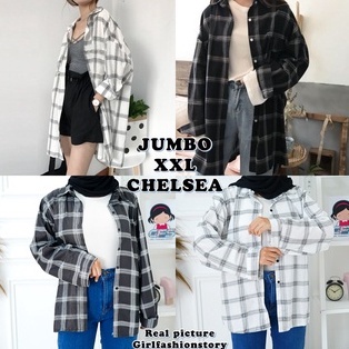 Tq88indonesia Fashion Kemeja Wanita Terbaru / Kem CHELSEA XXL OVERSIZE / Kemeja Kotak Wanita / Kemeja Lengan Panjang Cewek Kekinian / Ootd / Hem Kotak