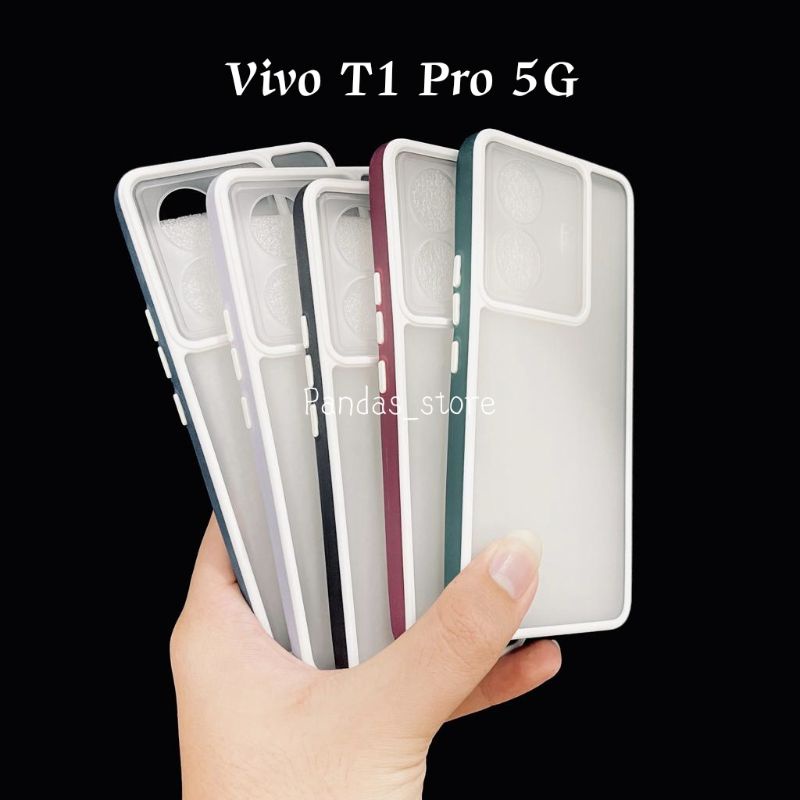 Pro Hybird Vivo T1 Pro 5G Softcase Halus dan Elegan / Pinggiran Garis Putih Keren (Pandas)