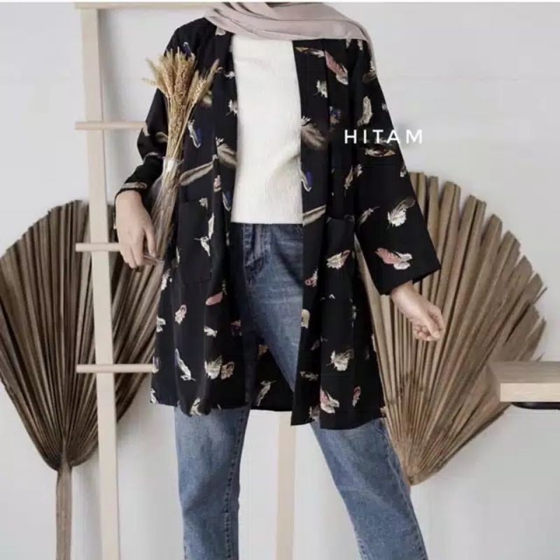 Cardigan motif bulu/ Malauni long cardigan-1