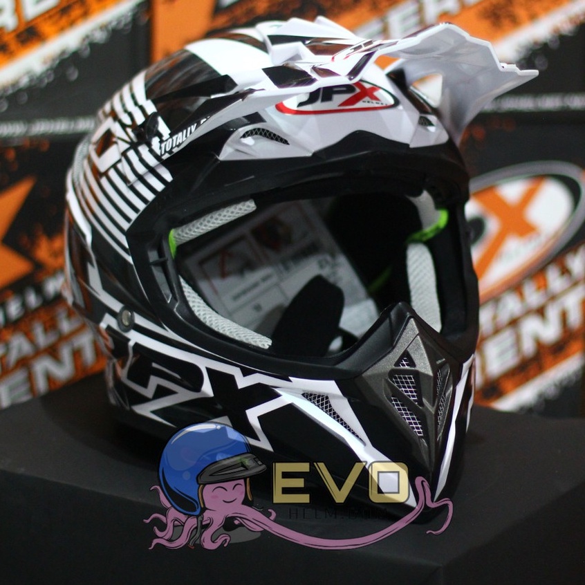 HELM JPX CROSS_FOX1 SERI X12 - PEARL WHITE GLOSS + GOOGLE SNAIL (ONGKIR 2 KG) HELM JPX X12 CROSS ORIGINAL HELM JPX ZEBRA HELM TRAIL KLX ADVENTURE JPX X12 MOTIF ZEBRA PAKET GANTENG GOOGLE SNAIL HELM JPX TERBARU