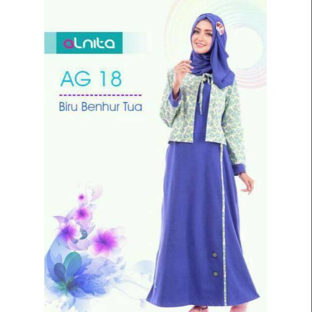Alnita AG 18 biru/gamis alnita/gamis adem/gamis murah/gamis terlaris/gamis terbaru/gamis busui