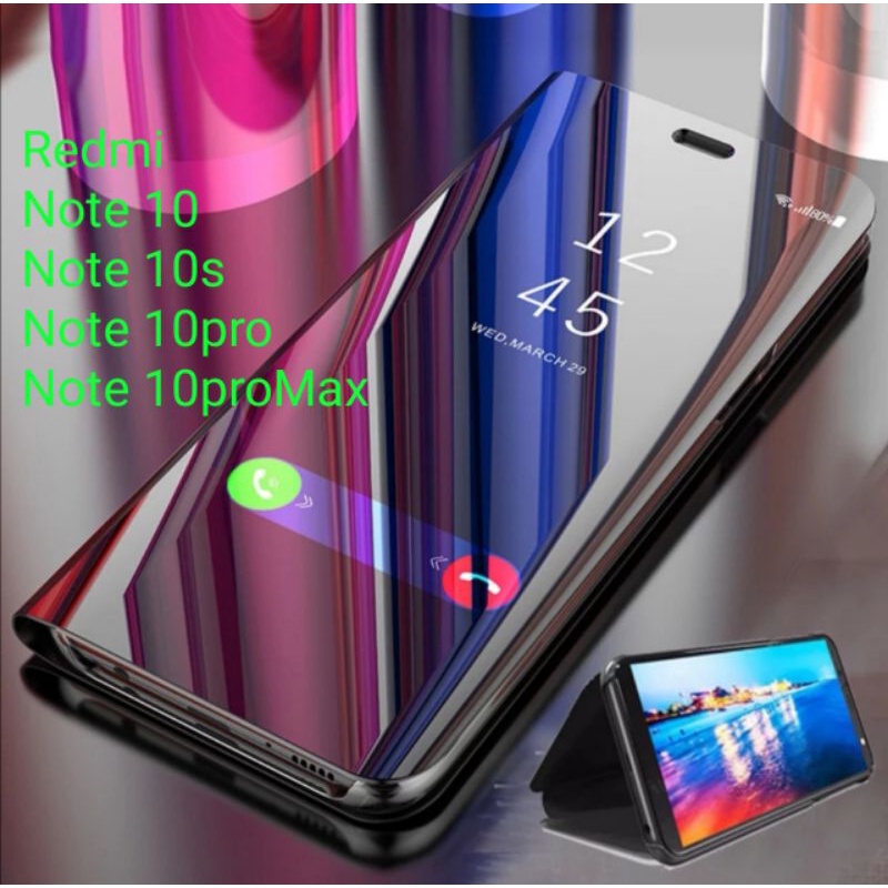 Case Redmi Note 10 10s 10pro 10proMax Pro Max Flipcover Clear View Flip Cover Miror kaca Casing