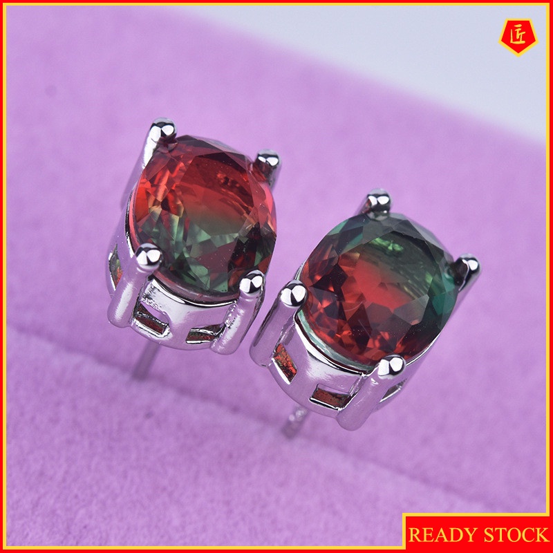 [Ready Stock]Minimalist Creative Two-Tone Tourmaline Stud Earrings