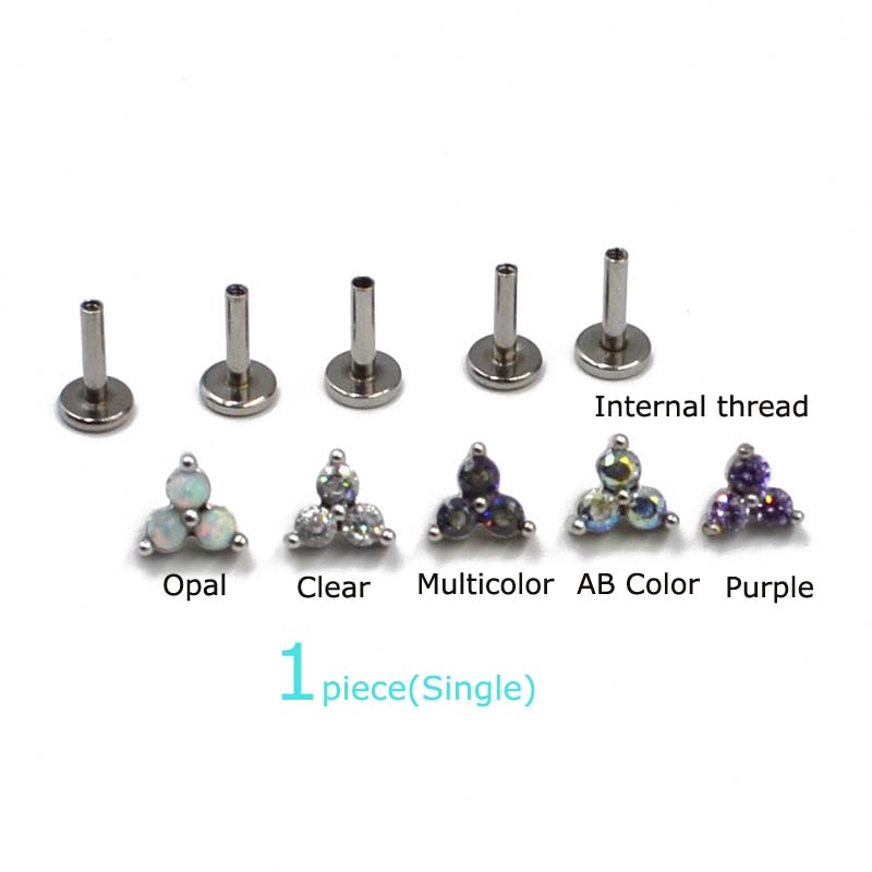1piece 16G Internal Thread Stainless Steel Stud Earrings Cartilage Rook Conch Daith Helix Piecing