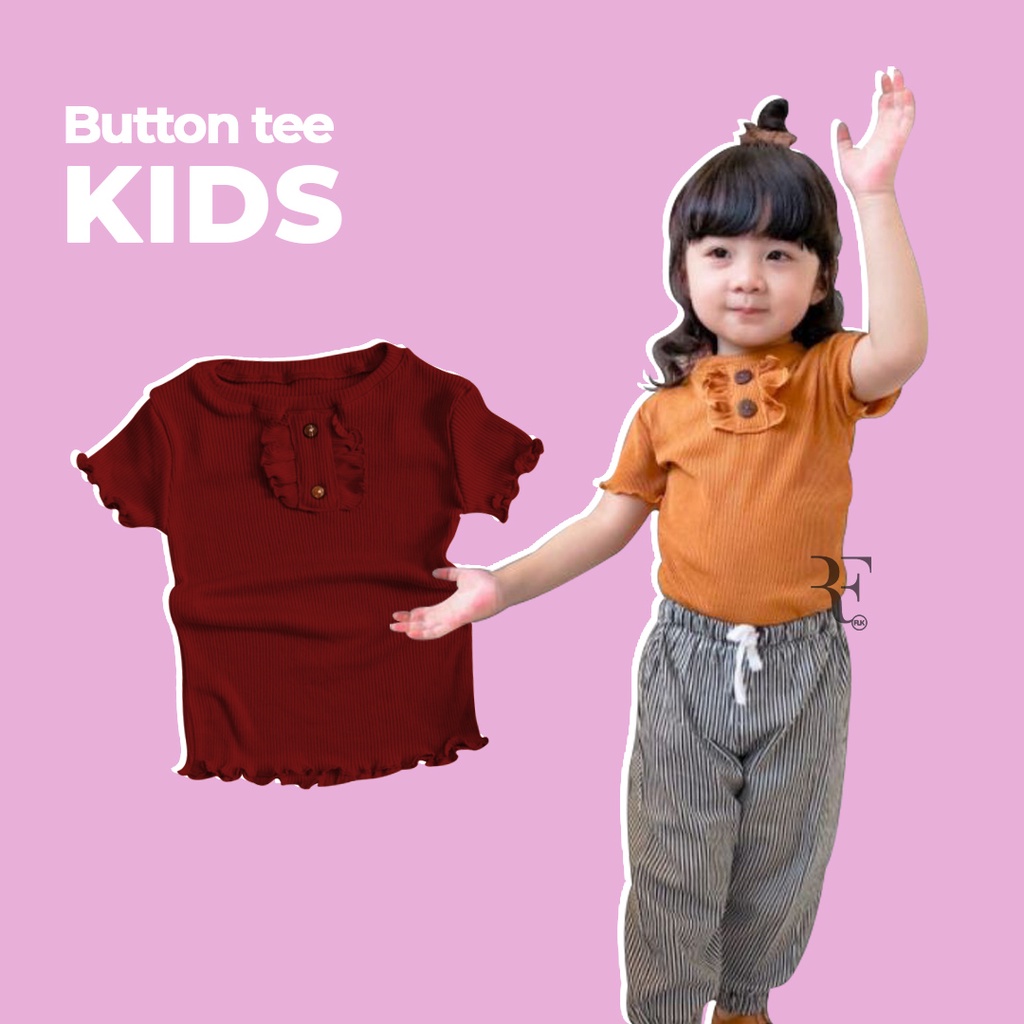 Baju atasan anak perempuan Blouse Rib Polos 1-6th !! Ruffle tee kancing ( Rajut F )