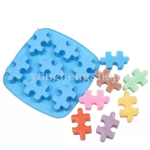 Cetakan Kue / Coklat / Sabun / Jelly / Pudding / Es Batu Bentuk Puzzle Jigsaw Bahan Silikon