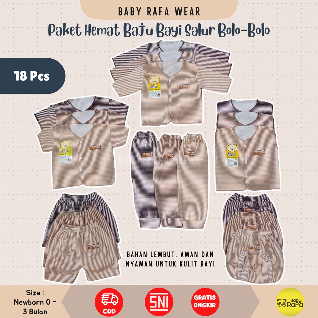 9 Stel / 18 pcs Paket Hemat Setelan Baju Bayi STRIPE SERIES merk SNI BOLO - BOLO