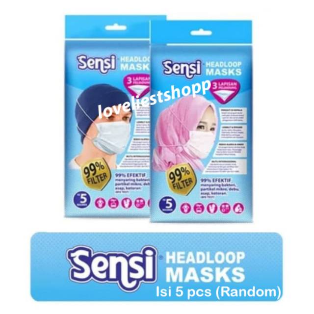 Masker Sensi Mask 3 ply Headloop Hijab Jilbab (Pack isi 5) masker medis aviamed earloop surgical mas