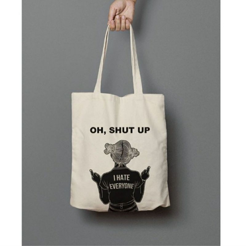 dem_sare / DS1005 - TOTE BAG SHUT UP - Tas Tote Bag Wanita Terlaris Termurah Tote Bag Terbaru
