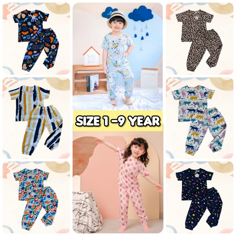 Setelan Rayon Anak Jogger Kiano Starkids Size 1 - 9 Year / Set Rayon Panjang Anak Unisex Cowok Cewek