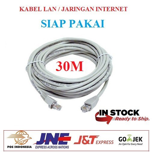 Kabel LAN 30M UTP CAT5e -Rj45 - Plugboot Grey Siap Pakai 30 Meter