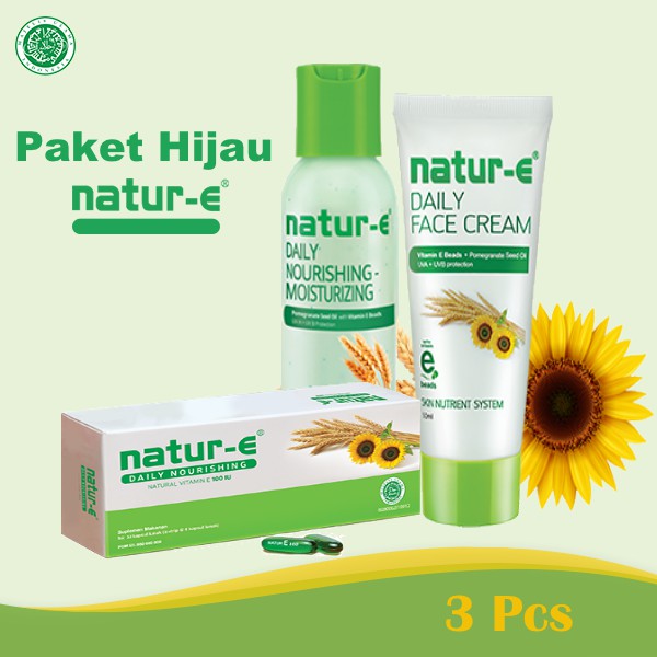 Natur-E Paket HIJAU - 3pcs (Face Cream + Body Lotion + Soft Capsule)