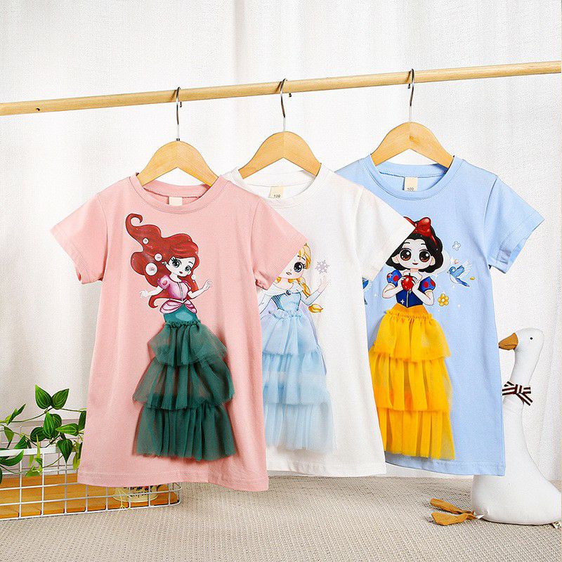 Baby dress import baju terusan gaun anak bayi perempuan impor disney princess elsa frozen snow white ariel mermaid kids girl kid toddler balita batita pakaian kaos tutu tile tulle hadiah kado gift ultah doll pink white putih blue biru shirt