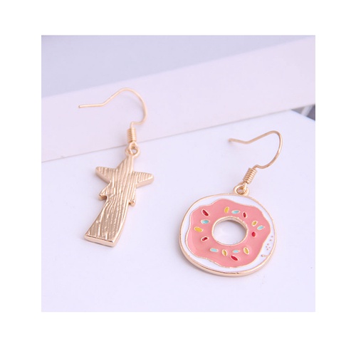 LRC Anting Gantung Fashion Color Mixing Drop Of Oil Asymmetrical Donut Five-pointed Star Alloy Earrings A61280