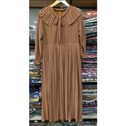 WDAqifa Fashion Gamis Cerutty full Plisket by Yuna Fashion Ready Mocca