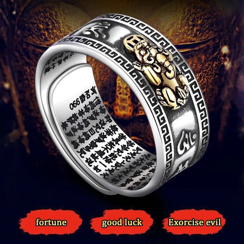 Cincin Jimat Feng Shui Keberuntungan Model Terbuka Dapat Disesuaikan Gaya Retro China Untuk Unisex