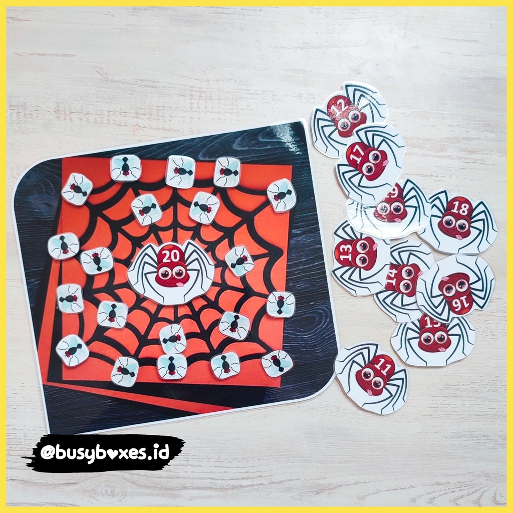 [busyboxes.id] busypage busy page mainan edukasi worksheet paud TK Spiderweb belajar berhitung 11-20