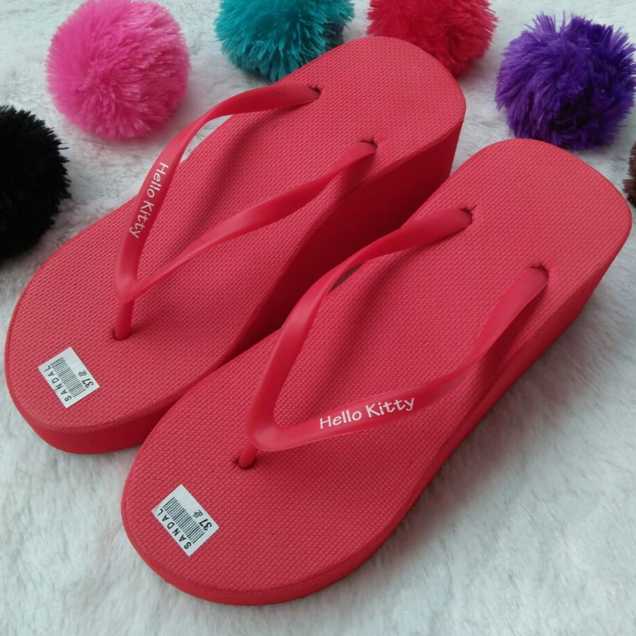 Sandal Wedges Spon Warna MERAH dengan JEPIT POLOS