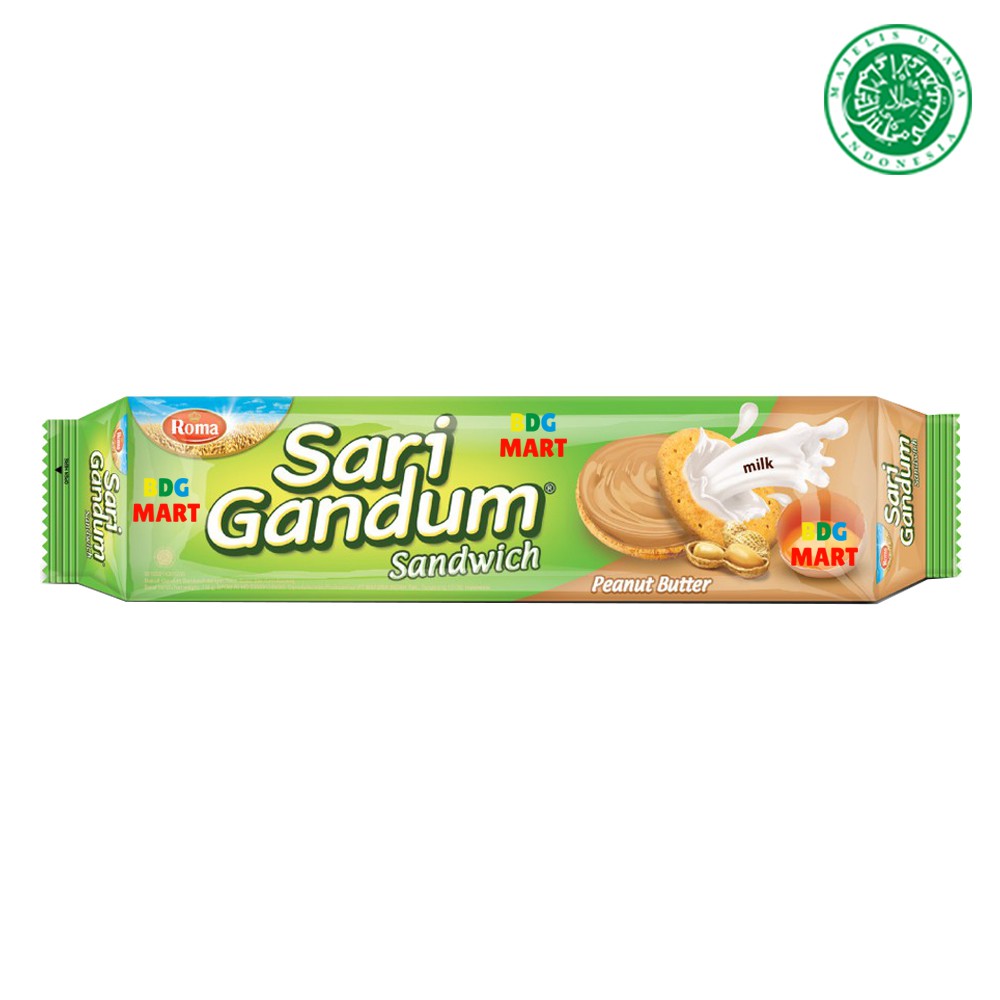 

Roma Sari Gandum Sandwich Peanut Butter Biskuit Gandum Isi Selai Kacang Halal MUI - 115gr