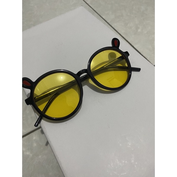 kacamata anak transparan bening transparant import kucing anak dan bayi-hitam kuning