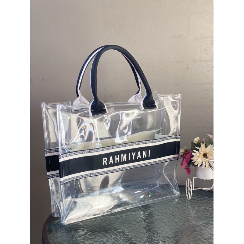 Tas Tote Bag Totebag Mika Transparan Custom Nama Totbag Handbag Hand Bag Wanita