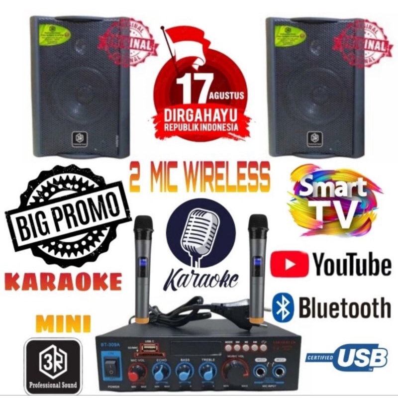 Paket Sound Karaoke Mini 4 Inch 3R 2 Mic Wireless Ampli Bluetooth