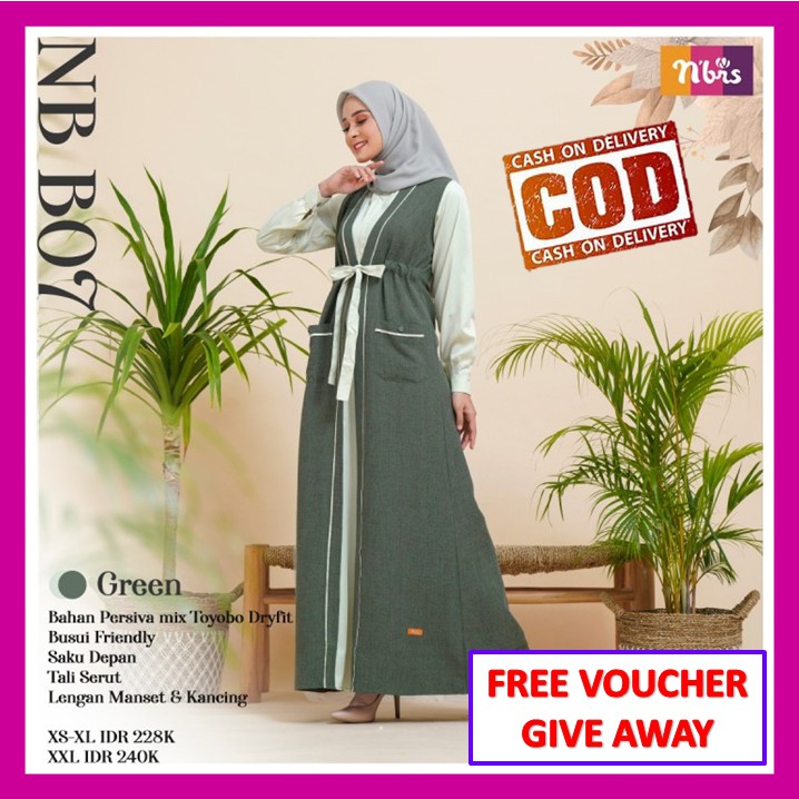 Nibras Gamis Terbaru 2021 NB B07 Gamis Nibras Promo Wanita Dewasa Diskon Persiva Green Hijau Ori