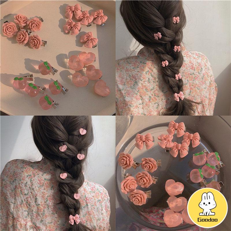 5pcs Jepit Rambut Pita Pink Peach Camellia Untuk Aksesoris Anak Perempuan -Doo