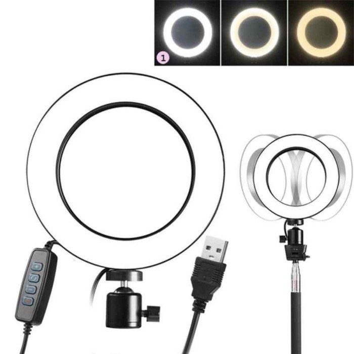 Lampu Halo Ring Light LED 3 Mode 8watt Diameter 16 cm Plus Tripod Mini