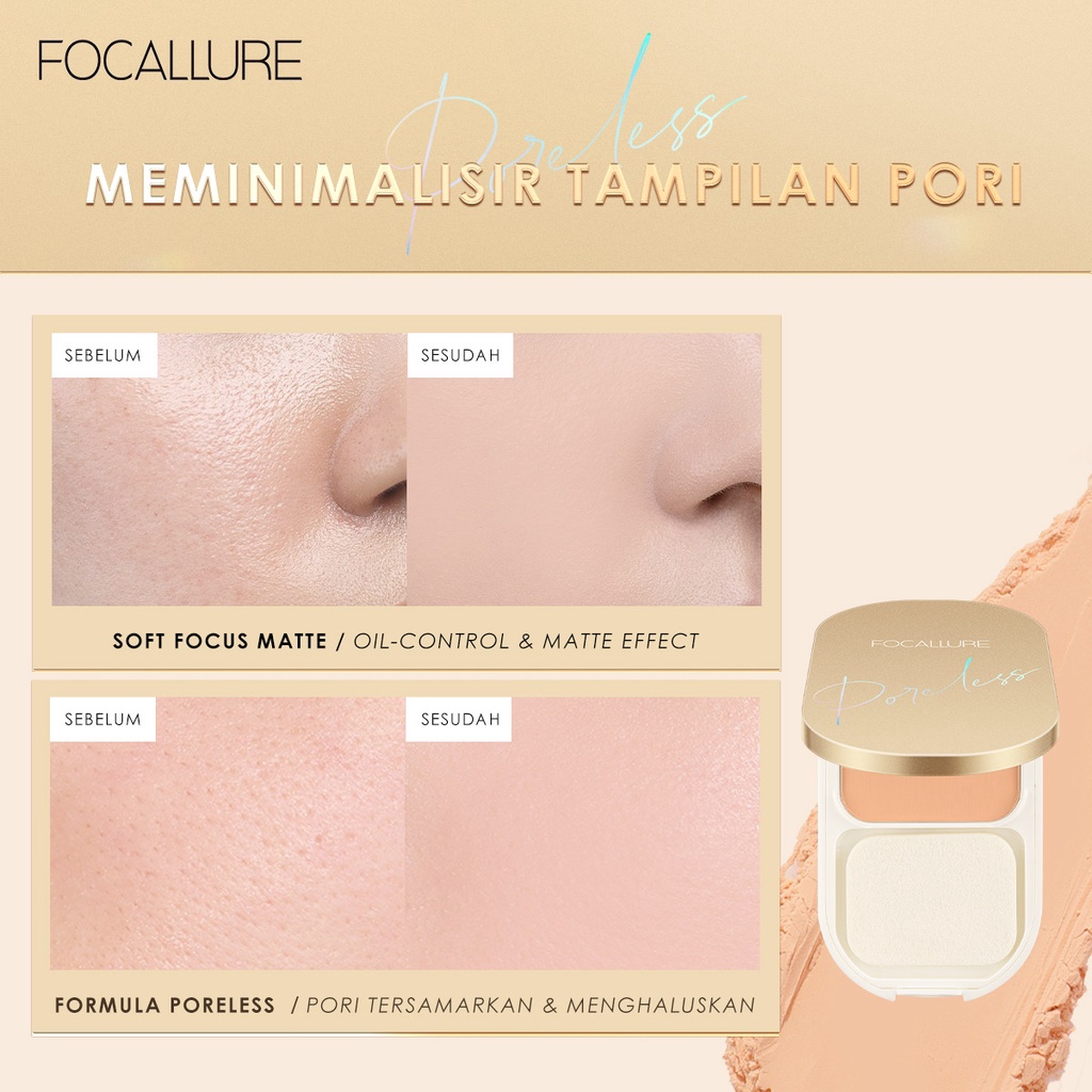 FOCALLURE Oil-Control Bedak Padat Tahan air Matte Pressed Powder- Hingga 12 Jam #GoldenAge