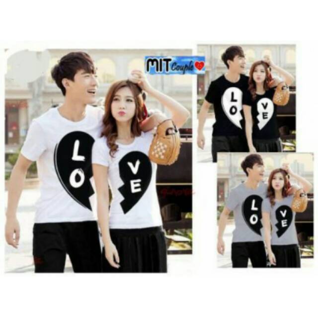 Kaos couple black love lengan pendek - baju pasangan