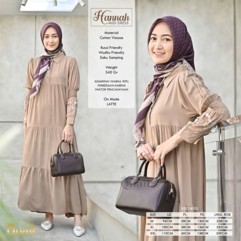 HANNAH MIDI DRESS ORI QUAIL HIJAB // Busana Wanita Muslim Gamis Cotton Midi Dress Viscose Termurah